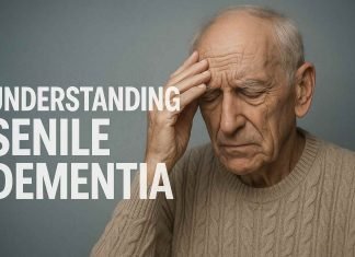Understanding Senile Dementia Elderly man with hand on forehead symbolizing effects of senile dementia.