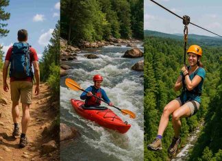 5 Must-Do Activities for Adventure Seekers in South Carolina Outdoor adventurer zip-lining, hiking, and kayaking in South Carolina.