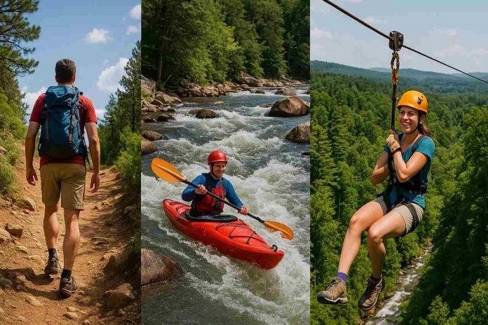 Must-Do Activities for Adventure Seekers in South Carolina Outdoor adventurer zip-lining, hiking, and kayaking in South Carolina.