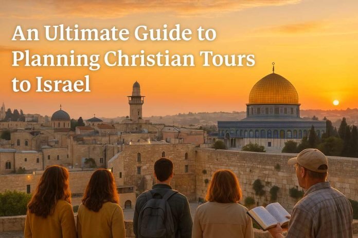 Christian Tours to Israel Christian tour group exploring holy sites in Jerusalem at sunrise.