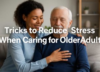 Tricks to Reduce Stress When Caring for Older Parents Caregiver embracing elderly man with warmth and comfort.