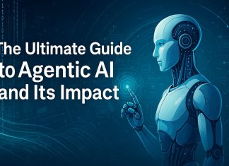 The Ultimate Guide to Agentic AI and Its Impact Futuristic AI agent analyzing data in a high-tech environment.