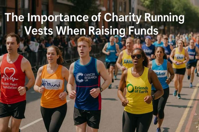 The Importance of Charity Running Vests When Raising Funds Runners wearing charity vests during a fundraising marathon.