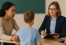 How to Talk to Your Child’s School About ABA and Accommodations Parent meeting with school about ABA and child accommodations.