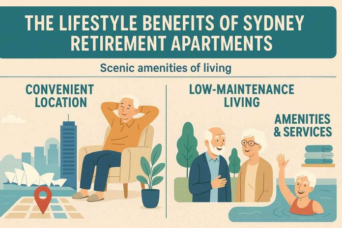 Lifestyle Benefits of Sydney Retirement Apartments Landscape infographic on lifestyle benefits of Sydney retirement apartments.