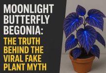 Moonlight Butterfly Begonia: The Truth Behind the Viral Fake Plant Myth Moonlight Butterfly Begonia with glowing blue veins in a pot beside myth-busting text.