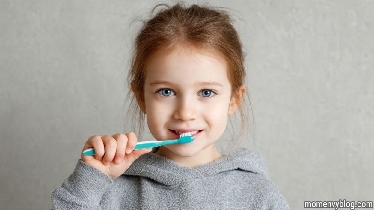 Young child brushing teeth to prevent dental problems and cavities in kids