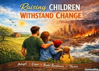 Raising Children Who Can Withstand Change Family watching a changing landscape symbolizing adaptability and resilience.