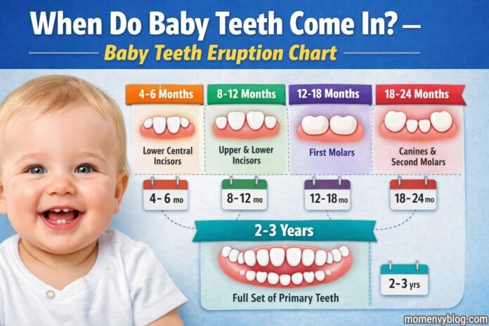Baby teeth eruption timeline by age