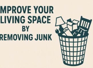 Improve Your Living Space by Removing Junk Decluttering illustration with junk in a trash bin.