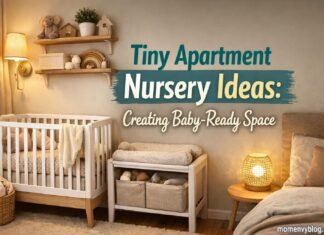 Tiny apartment nursery with compact crib and smart storage