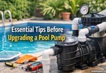 Pool pump upgrade setup beside swimming pool