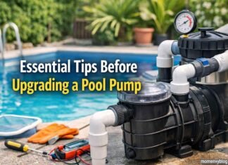 Pool pump upgrade setup beside swimming pool