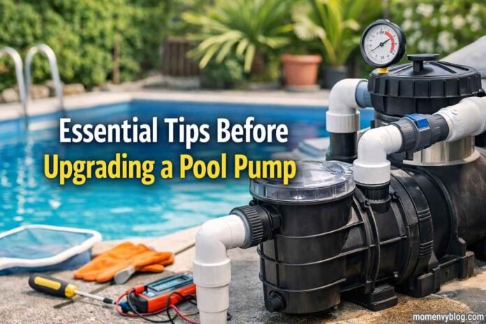 Essential Tips Before Upgrading a Pool Pump Pool pump upgrade setup beside swimming pool