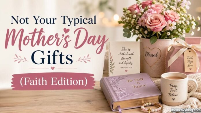 Faith-inspired Mother’s Day gifts with Bible, flowers, and devotional items