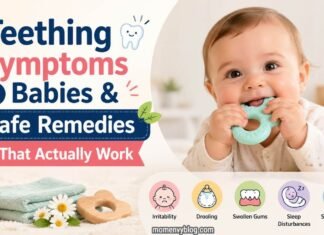 Baby chewing teether with natural teething remedies
