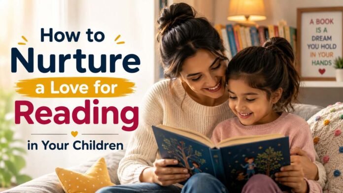 Mother reading a storybook with her daughter at home to encourage a love for reading in children.