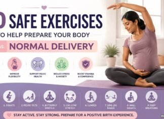 10 Safe Exercises to Help Prepare Your Body for a Normal Delivery Pregnant woman doing safe exercises to prepare for normal delivery.