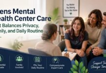 Teen receiving counseling at a mental health center with supportive parents and a therapist in a welcoming office, highlighting confidential care, family involvement, and treatment that fits daily routines.
