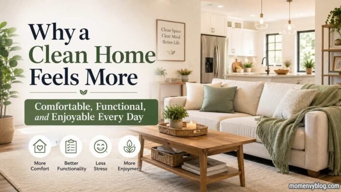 Why a Clean Home Feels More Comfortable Clean, comfortable living room showing how a tidy home improves comfort, functionality, and everyday enjoyment.