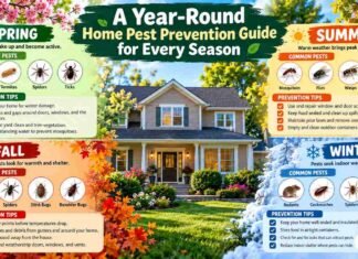 A Year-Round Home Pest Prevention Guide for Every Season Year-round home pest prevention guide showing seasonal pests and prevention tips for spring, summer, fall, and winter.